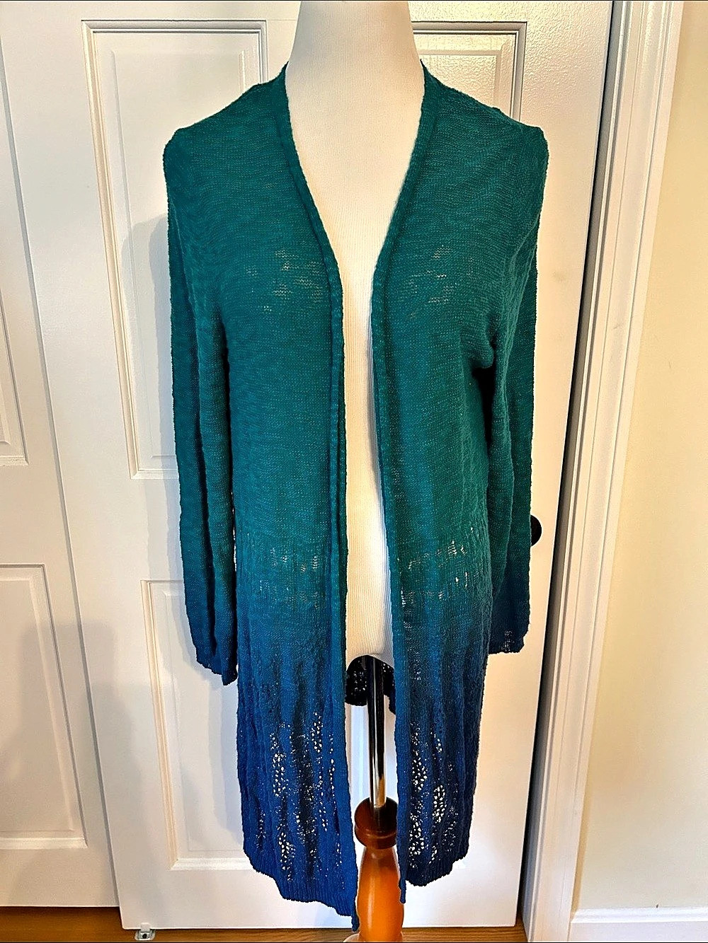 Catherines Ombre Open Knit Cardigan Green Blue Size 14/16